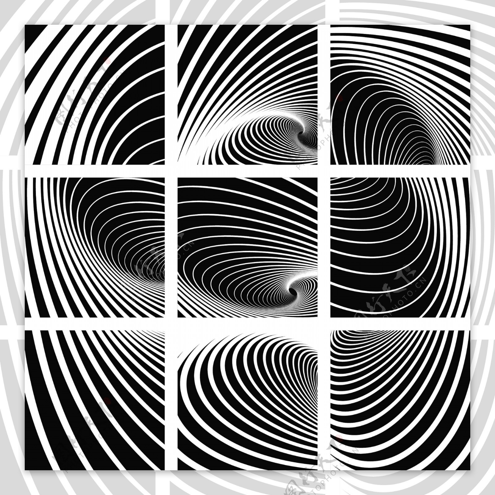 动态的黑色和白色的螺旋图案01矢量