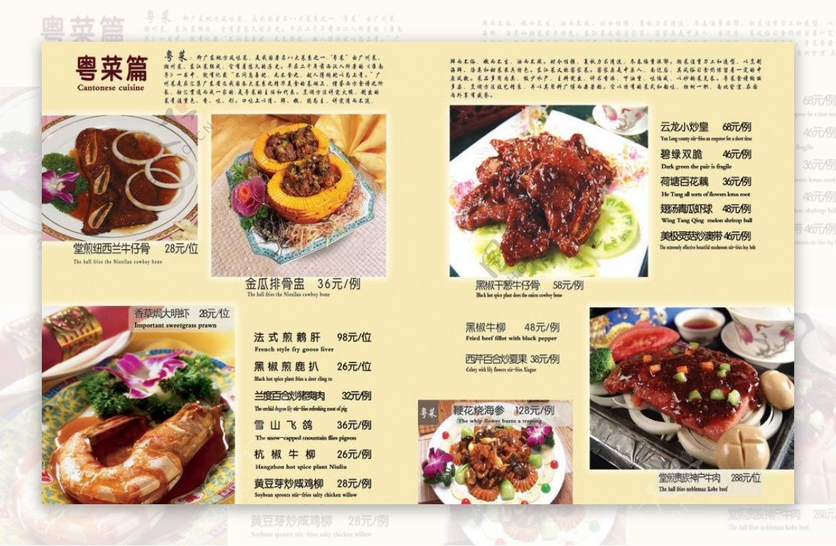 菜谱粤菜菜单图片