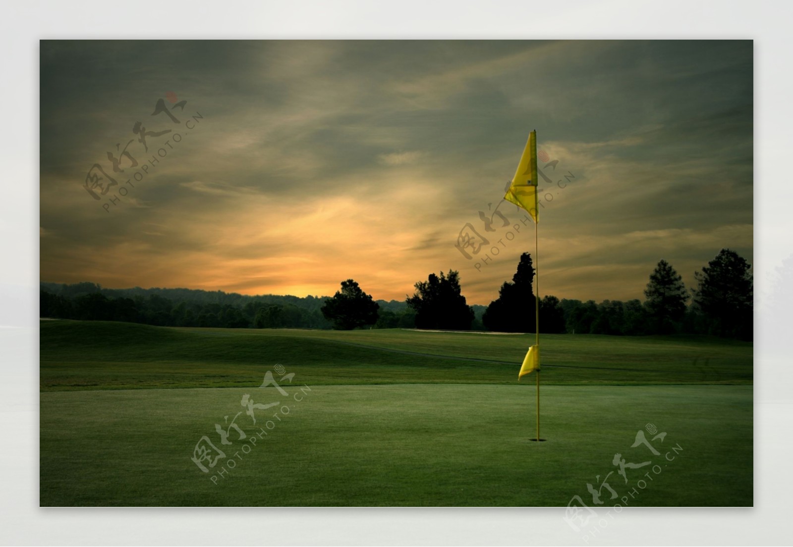 夕阳下的高尔夫球场