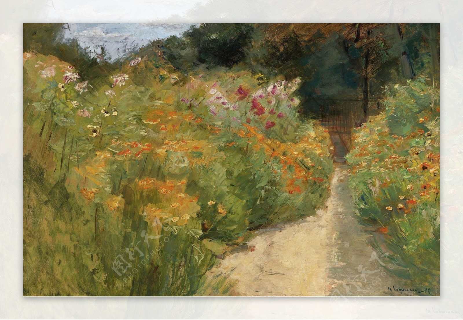 MaxLiebermannFlowerShrubsinWannseeGarden1919大师画家风景画静物油画建筑油画装饰画