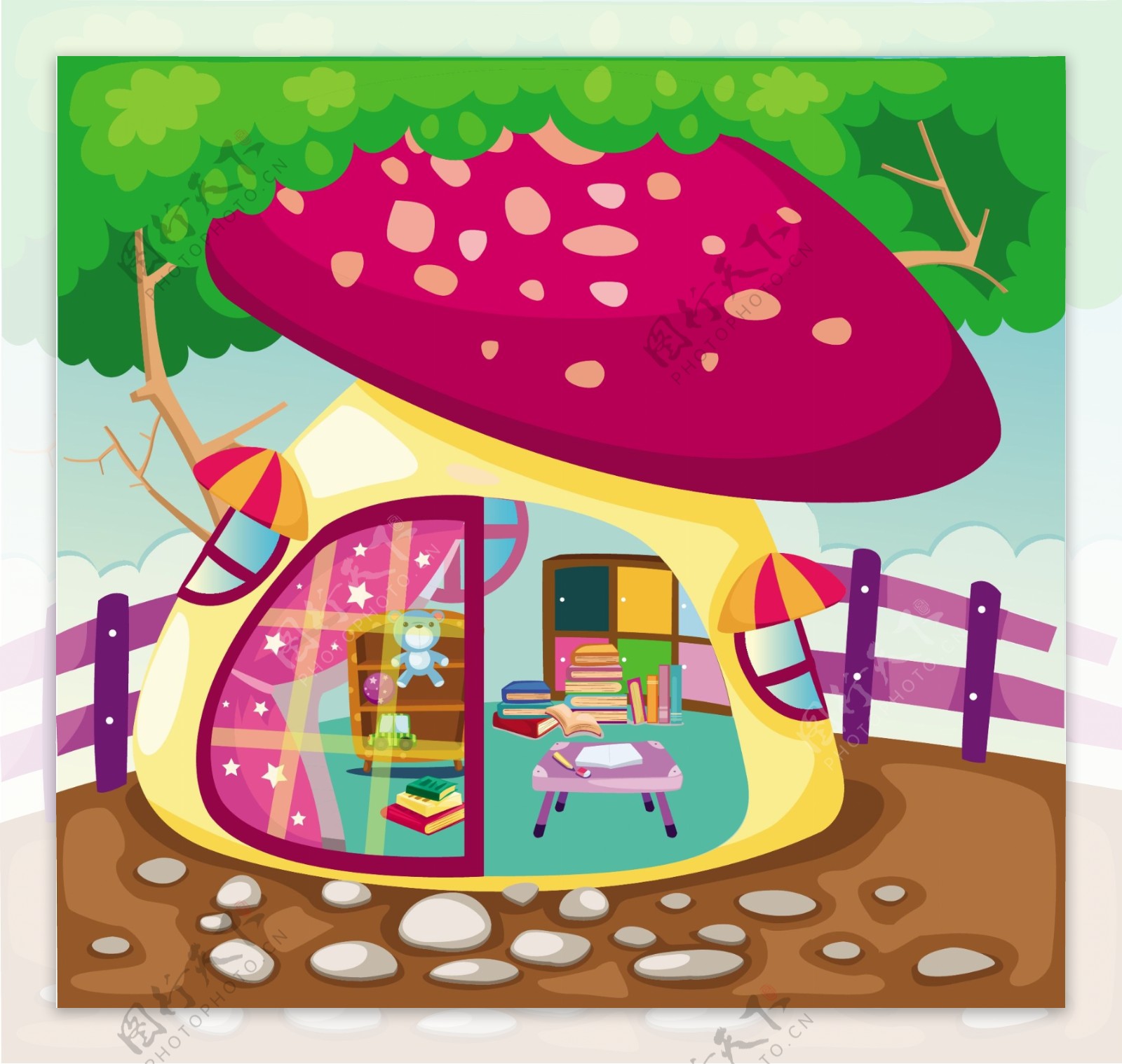 儿童画蘑菇房蜡笔画及蘑菇房子简笔画图片大全[含视频] 肉丁儿童网