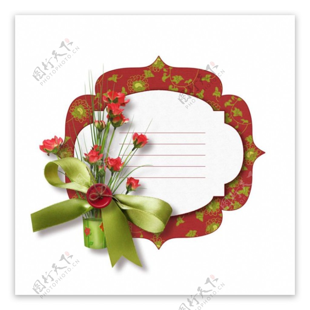 蝴蝶结小盆花剪贴花朵背景记事卡片模板