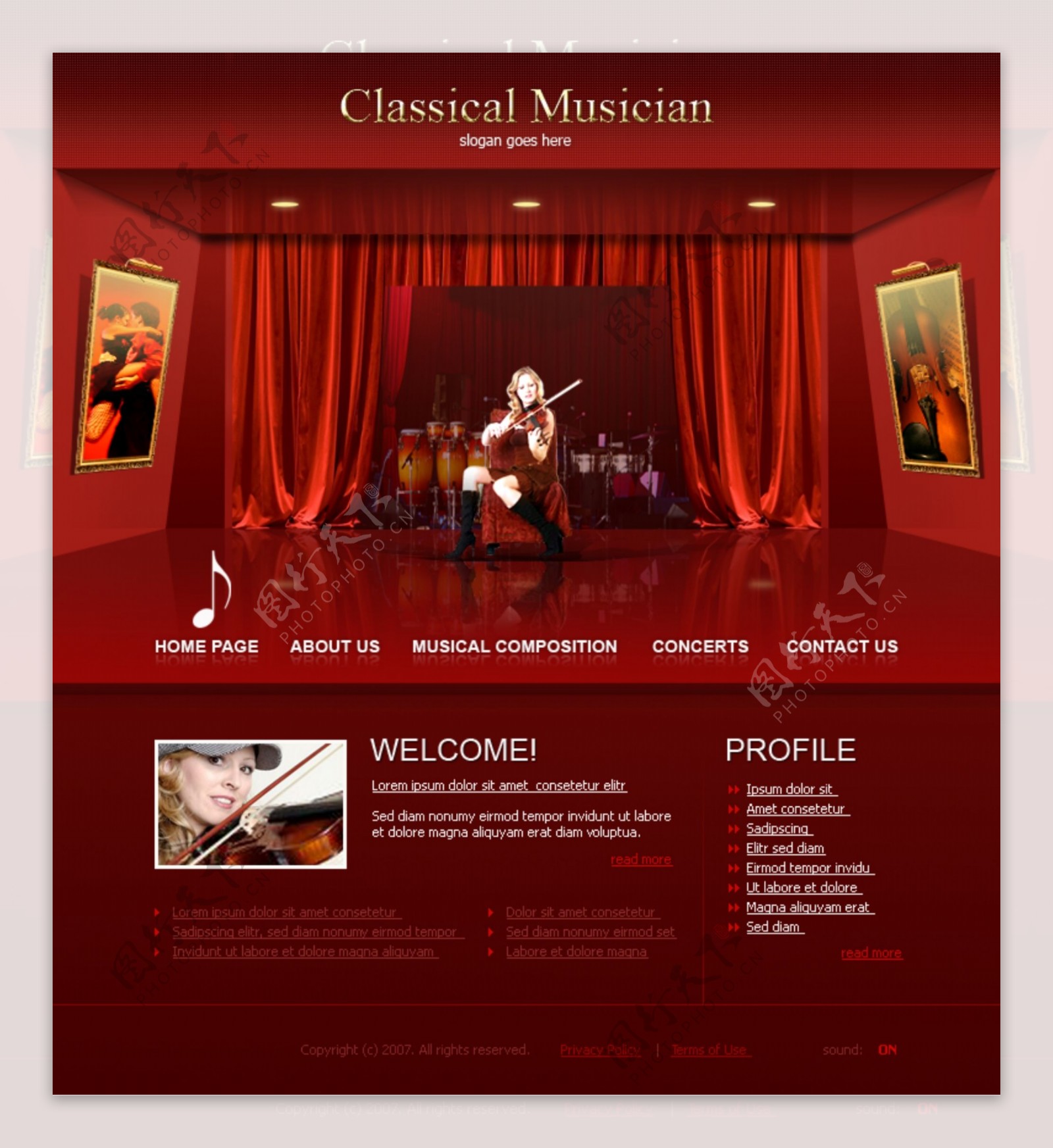 红色古典音乐网页模板图片