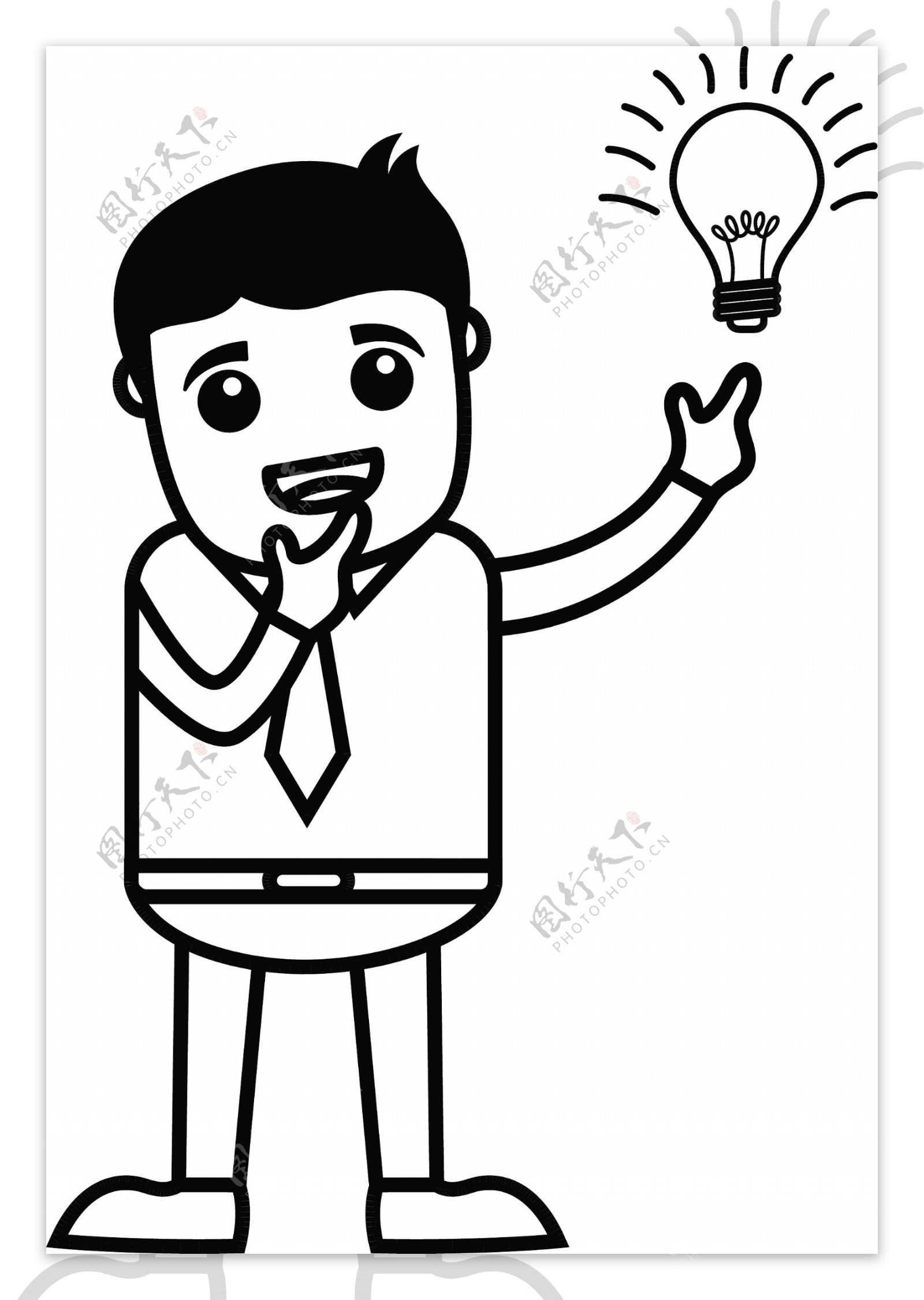 灯泡点亮的想法商业卡通人物矢量图