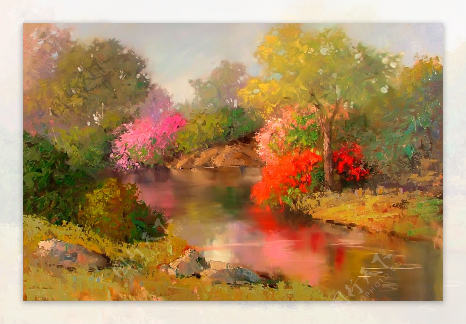 油画宁静的溪流图片