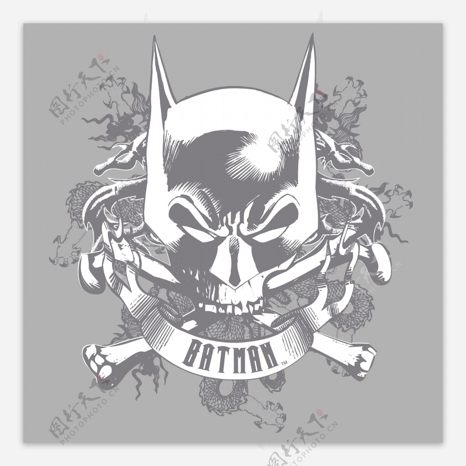 印花矢量图徽章标记灵异骷髅蝙蝠侠免费素材