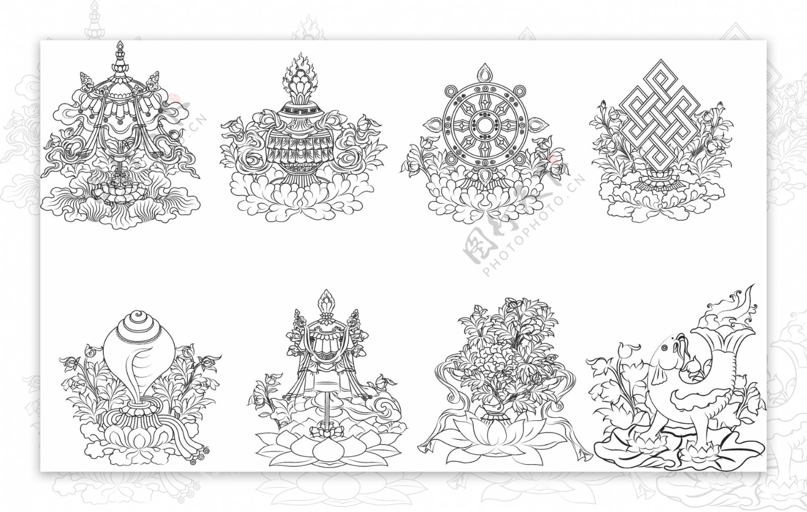 组合式八吉祥图-藏族装饰-图片
