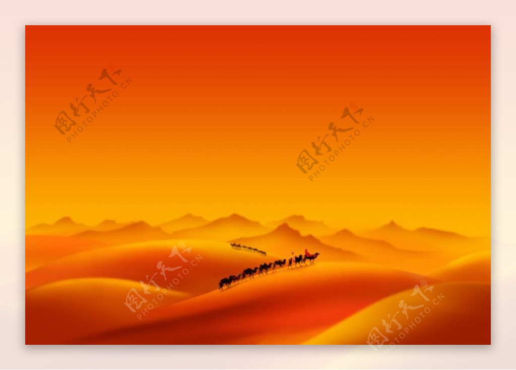 红黄色沙漠骆驼队风景psd分层文件