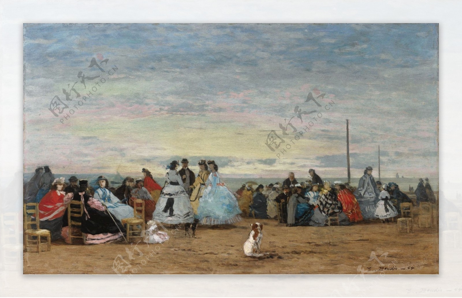 EugeneBoudinSceneontheBeachTrouville1864.jpeg大师画家风景画静物油画建筑油画装饰画