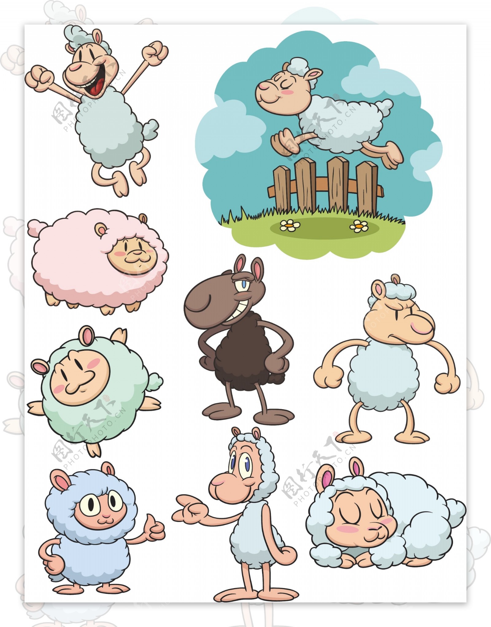 各种表情的卡通绵羊