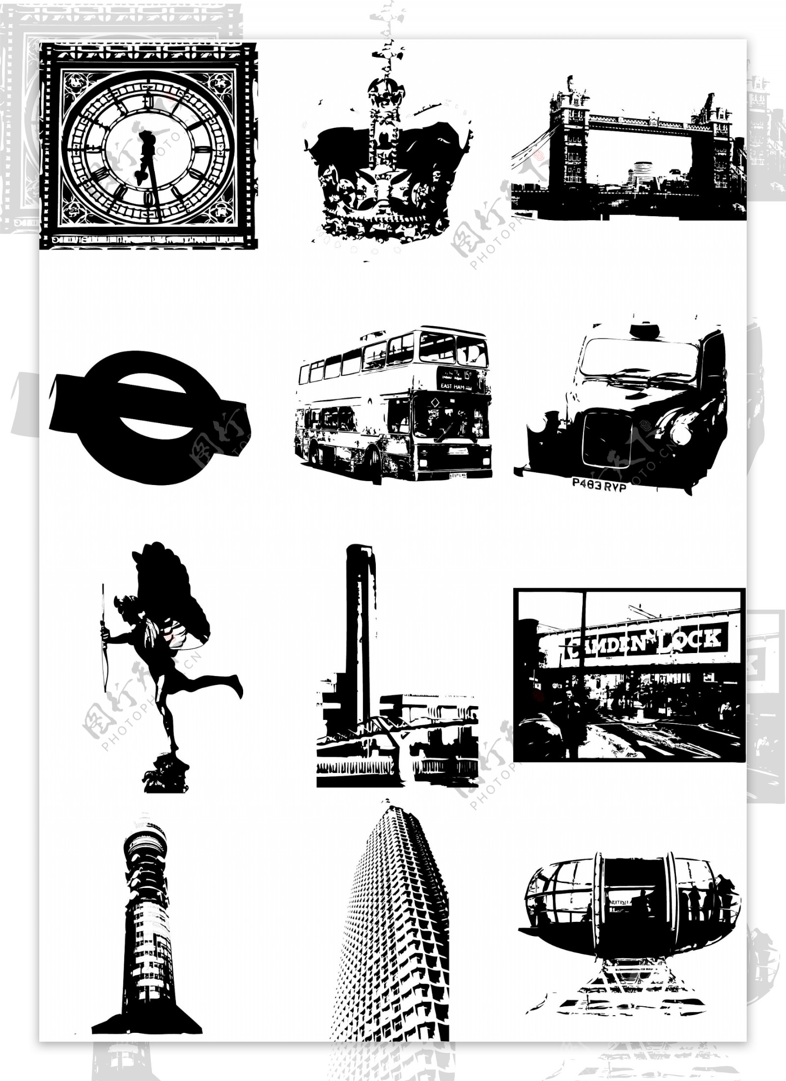 伦敦城市元素剪影矢量素材