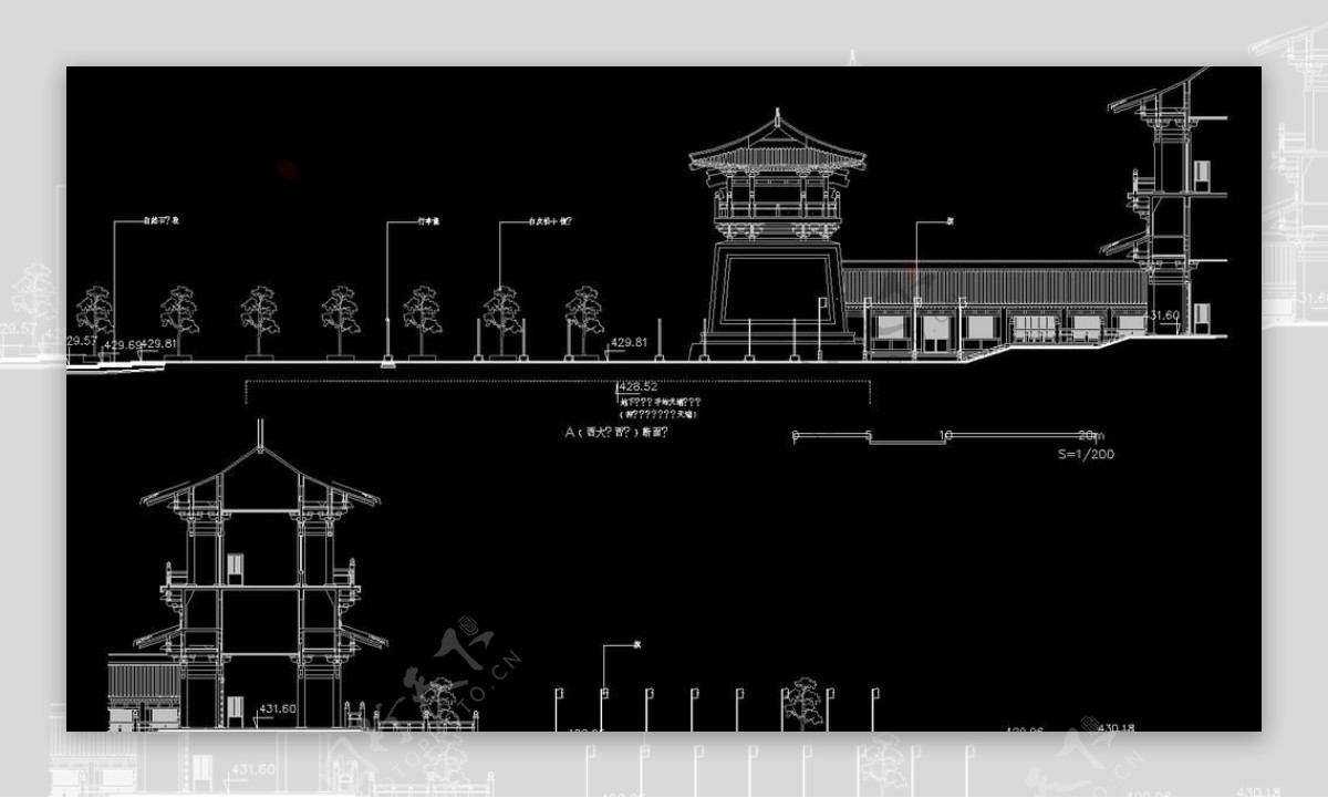 大唐芙蓉园西门剖面