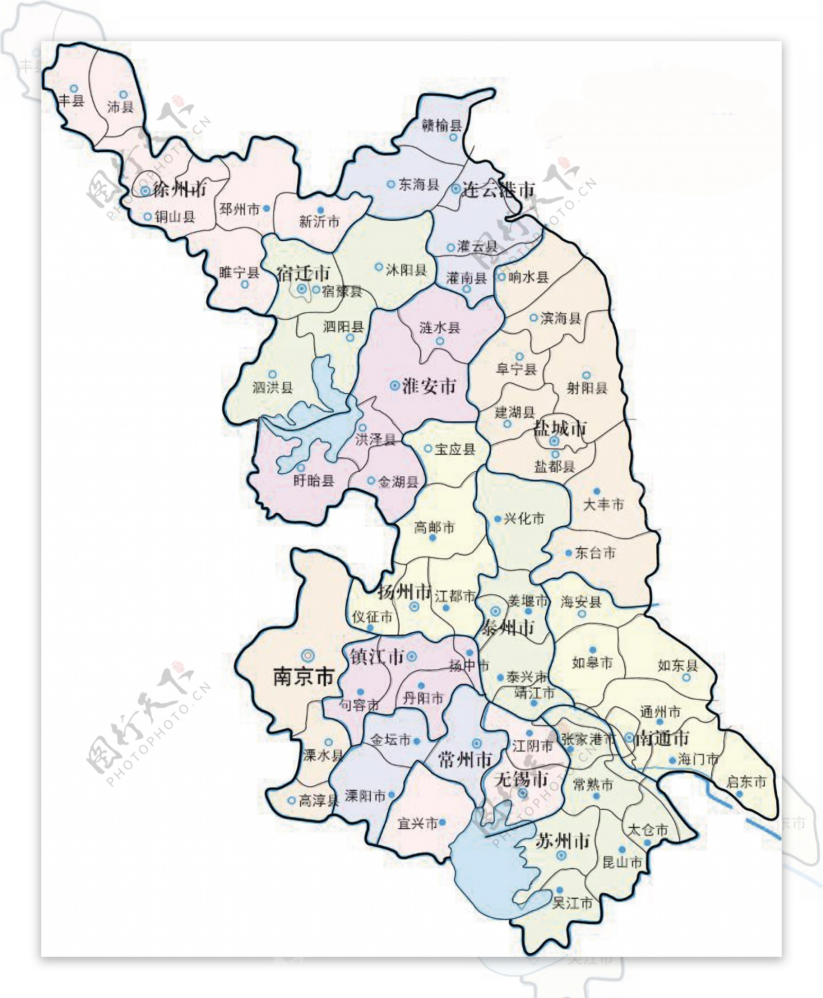 江苏省地区分布地图矢量素材