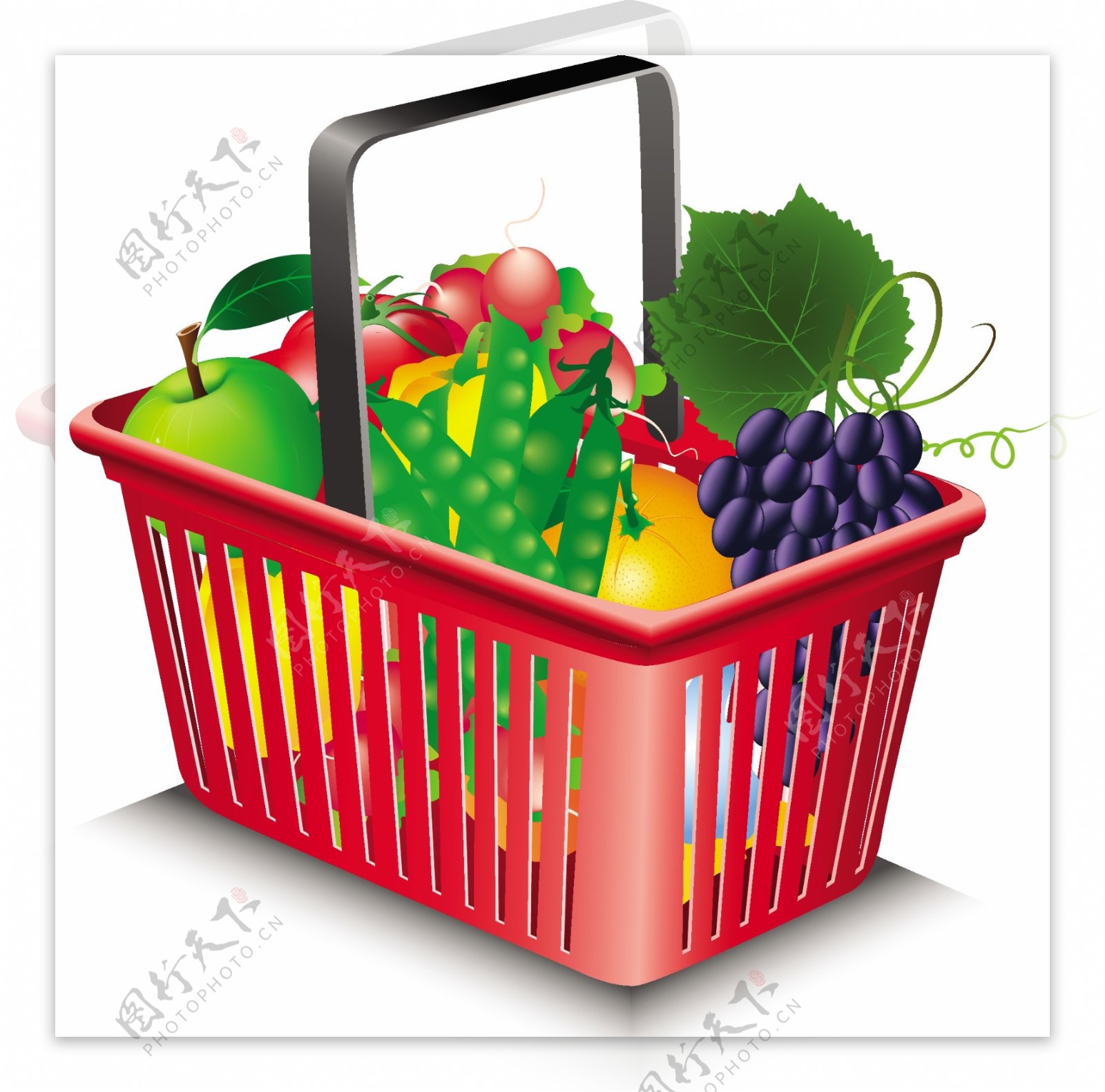 水果和蔬菜和购物篮02矢量