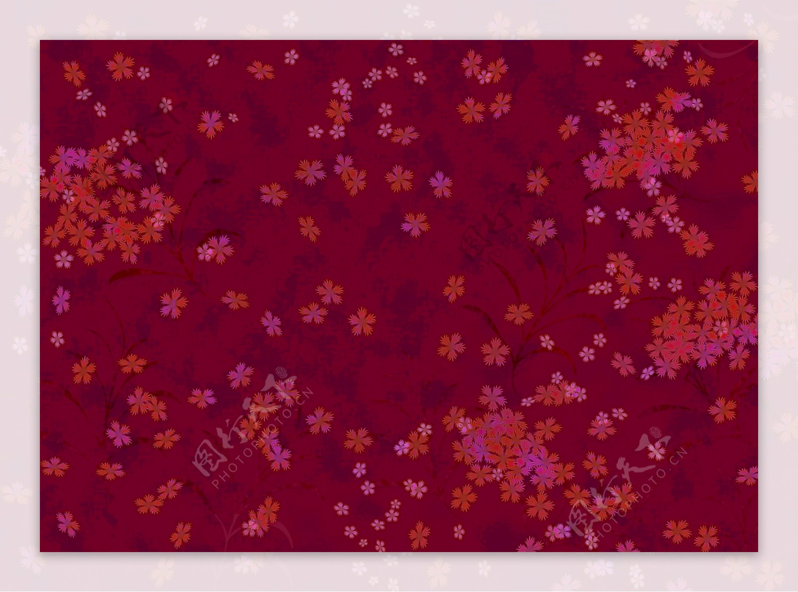 枣红色衬浅色碎花背景图片