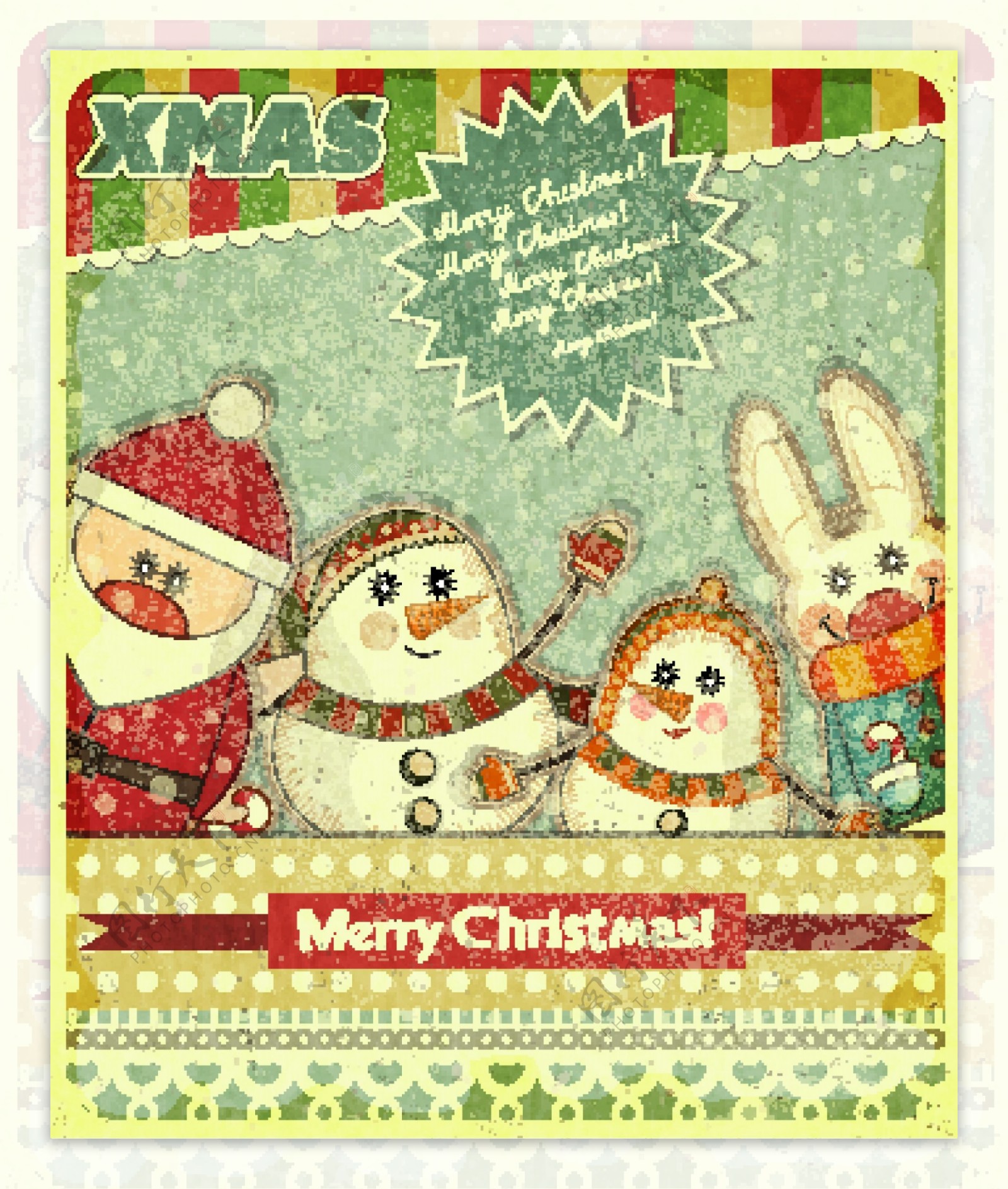 旧货圣诞可爱的卡片矢量
