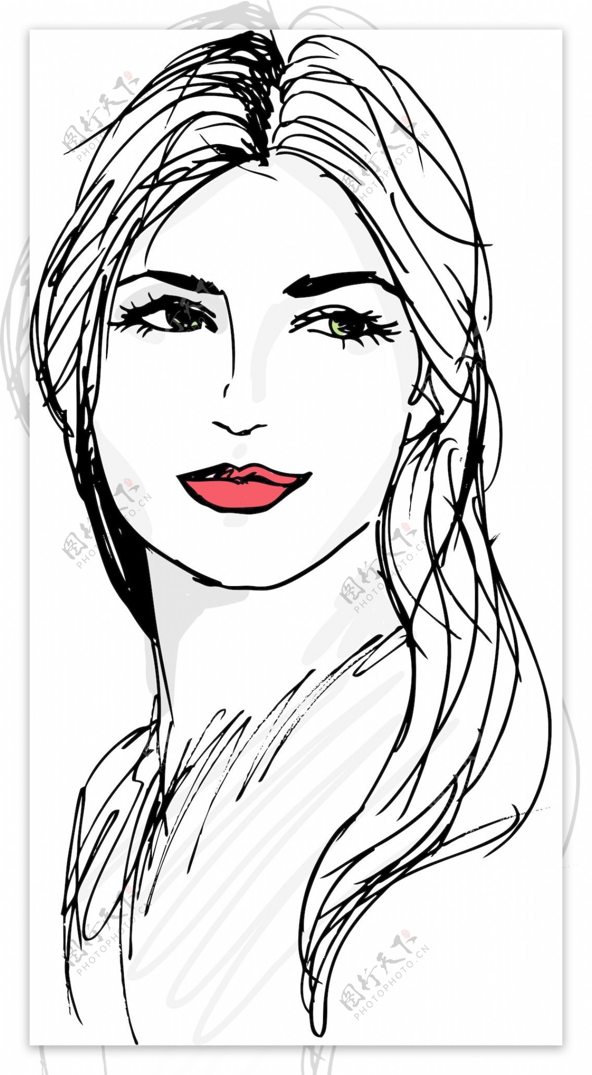 美丽的女人的脸矢量插画草图