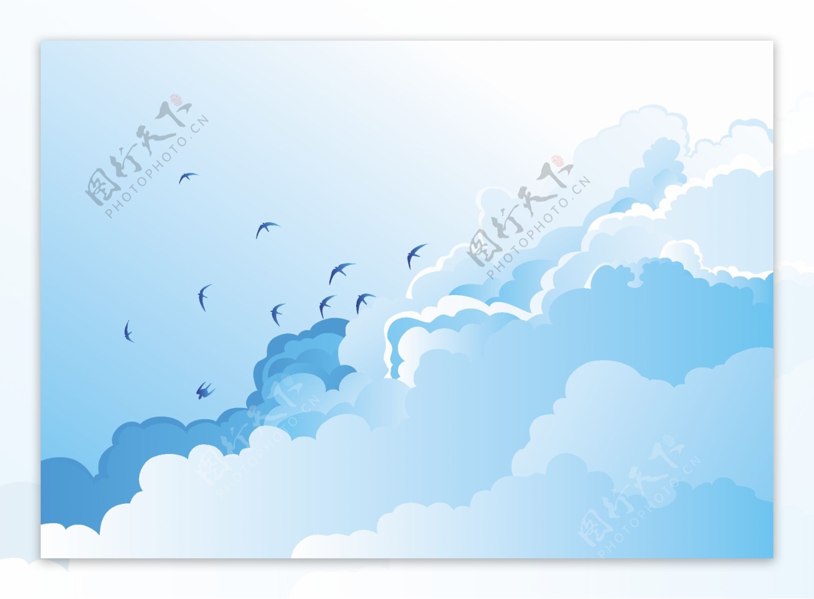 自由翱翔在蓝天白云上的飞鸟矢量素