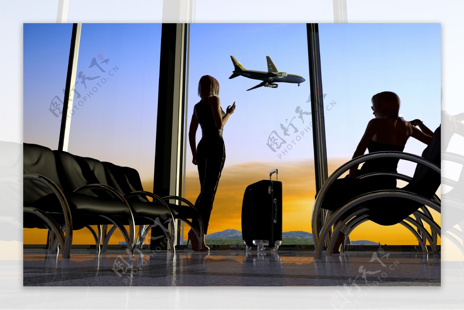 飞机场旅客剪影图片