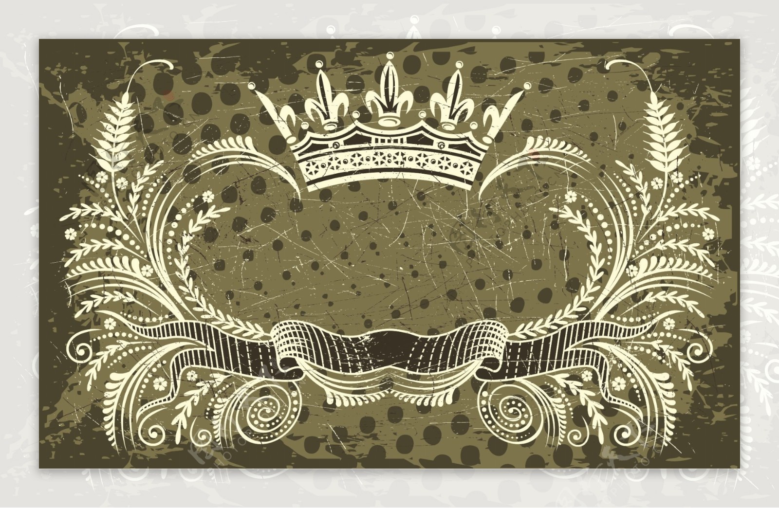 怀旧欧式皇冠花纹丝带矢量素材