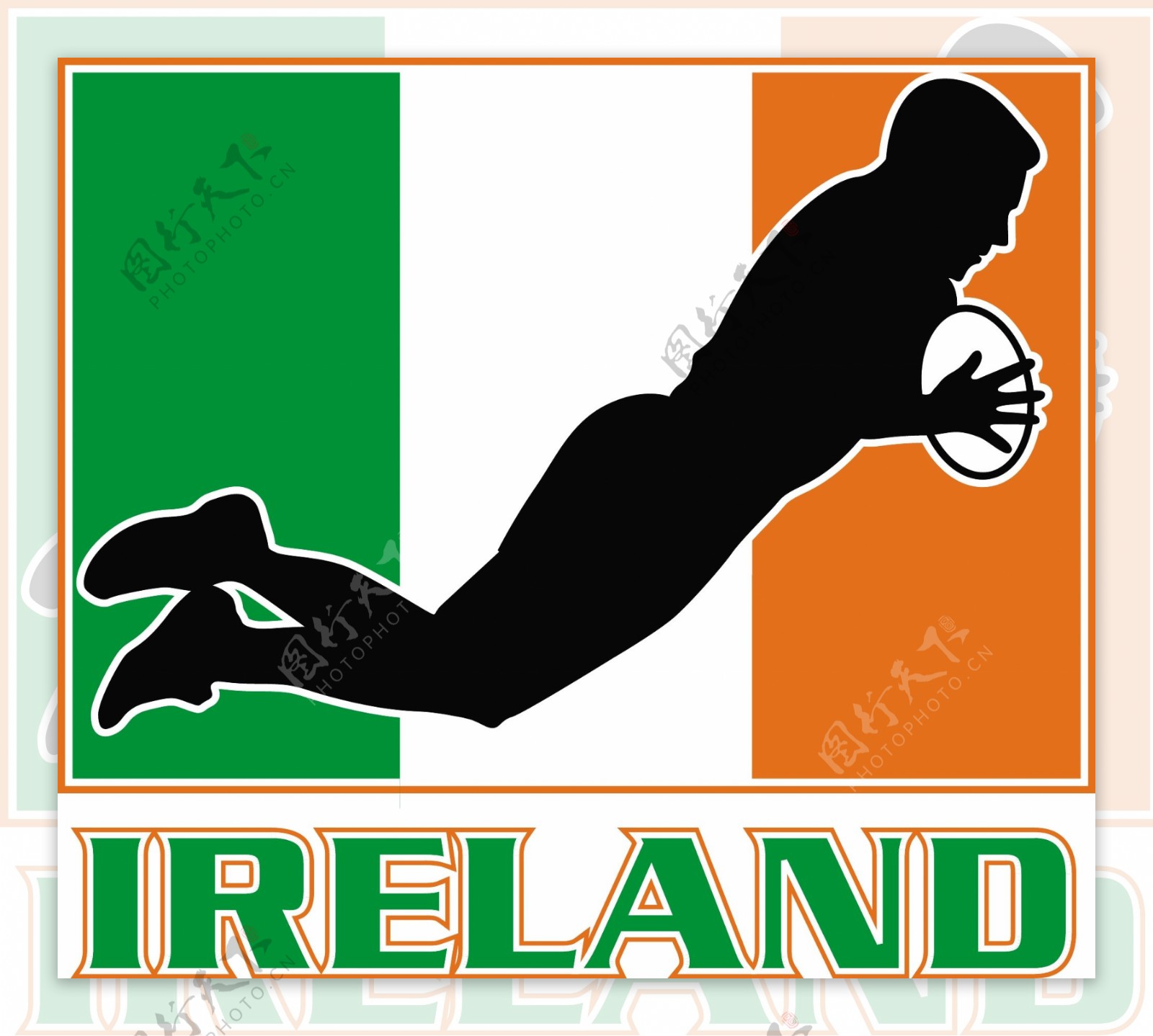 橄榄球玩潜水试着爱尔兰国旗