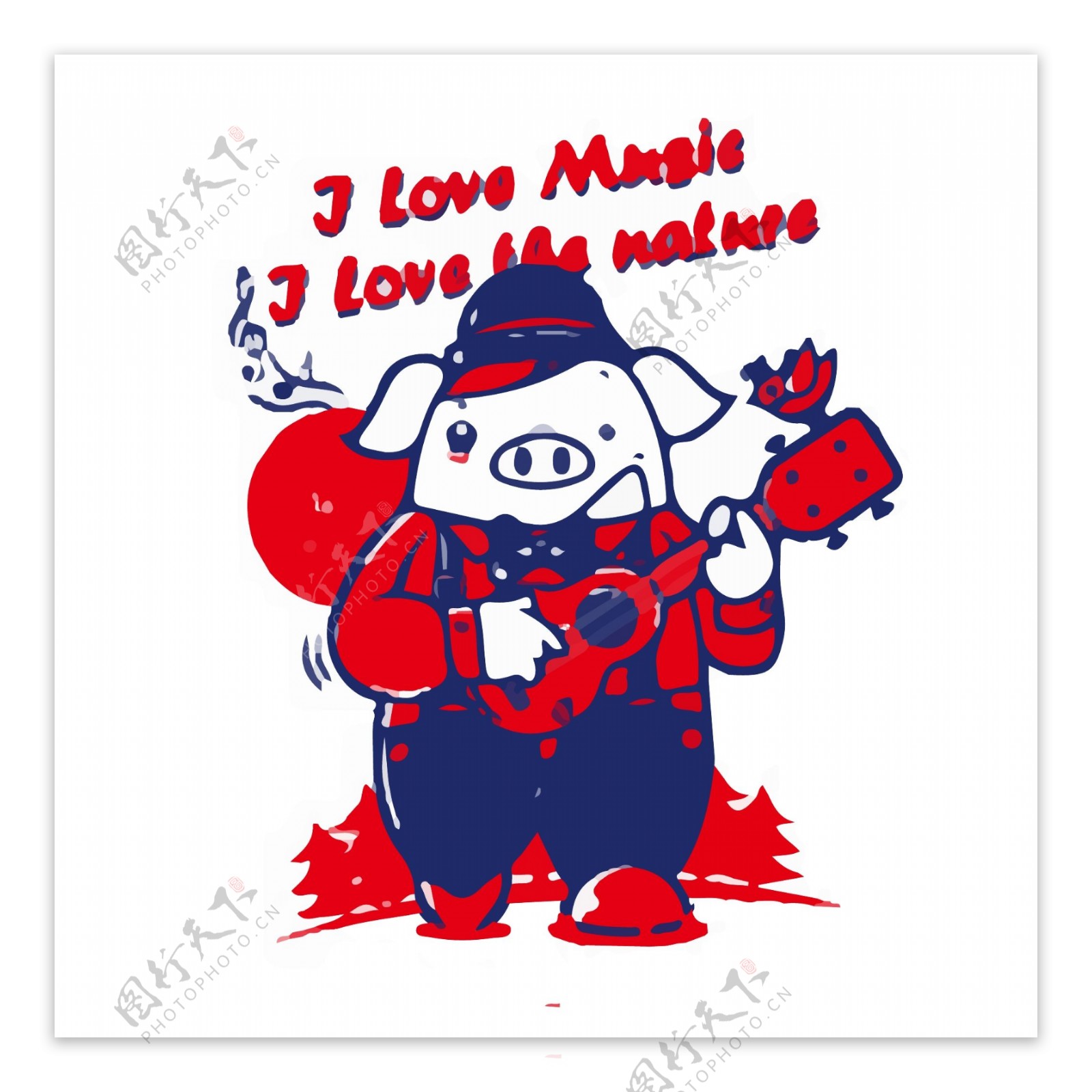 印花矢量图T恤图案图文结合卡通动物猪免费素材