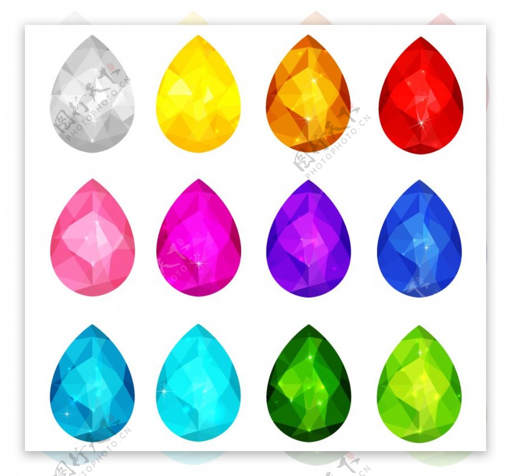 12款彩色水滴钻石矢量素材
