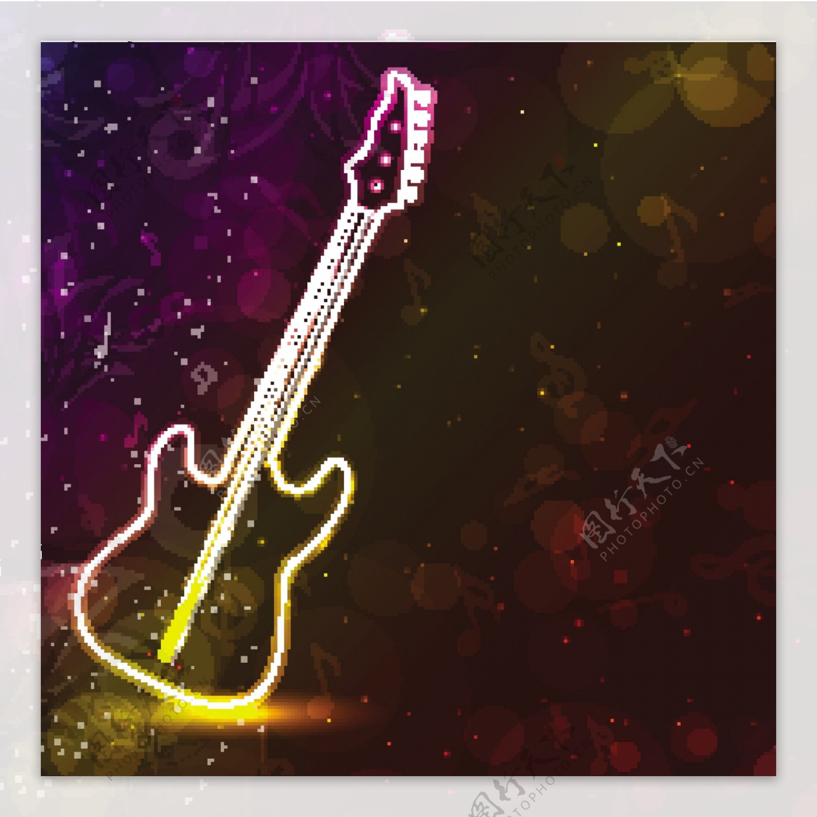 霓虹灯多彩的蹩脚的背景吉他