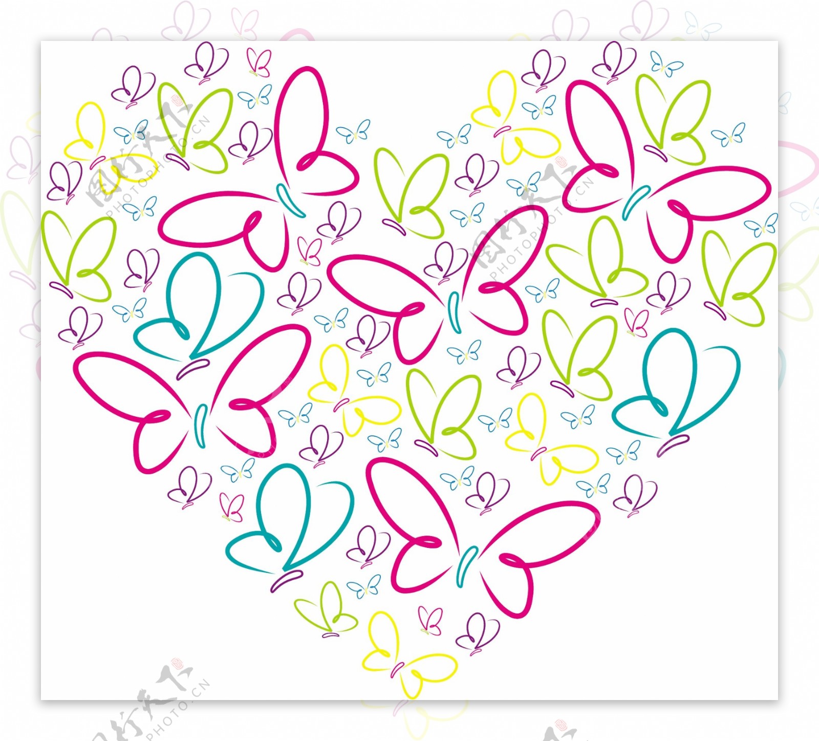 手绘蝴蝶矢量格式的一个心的形状