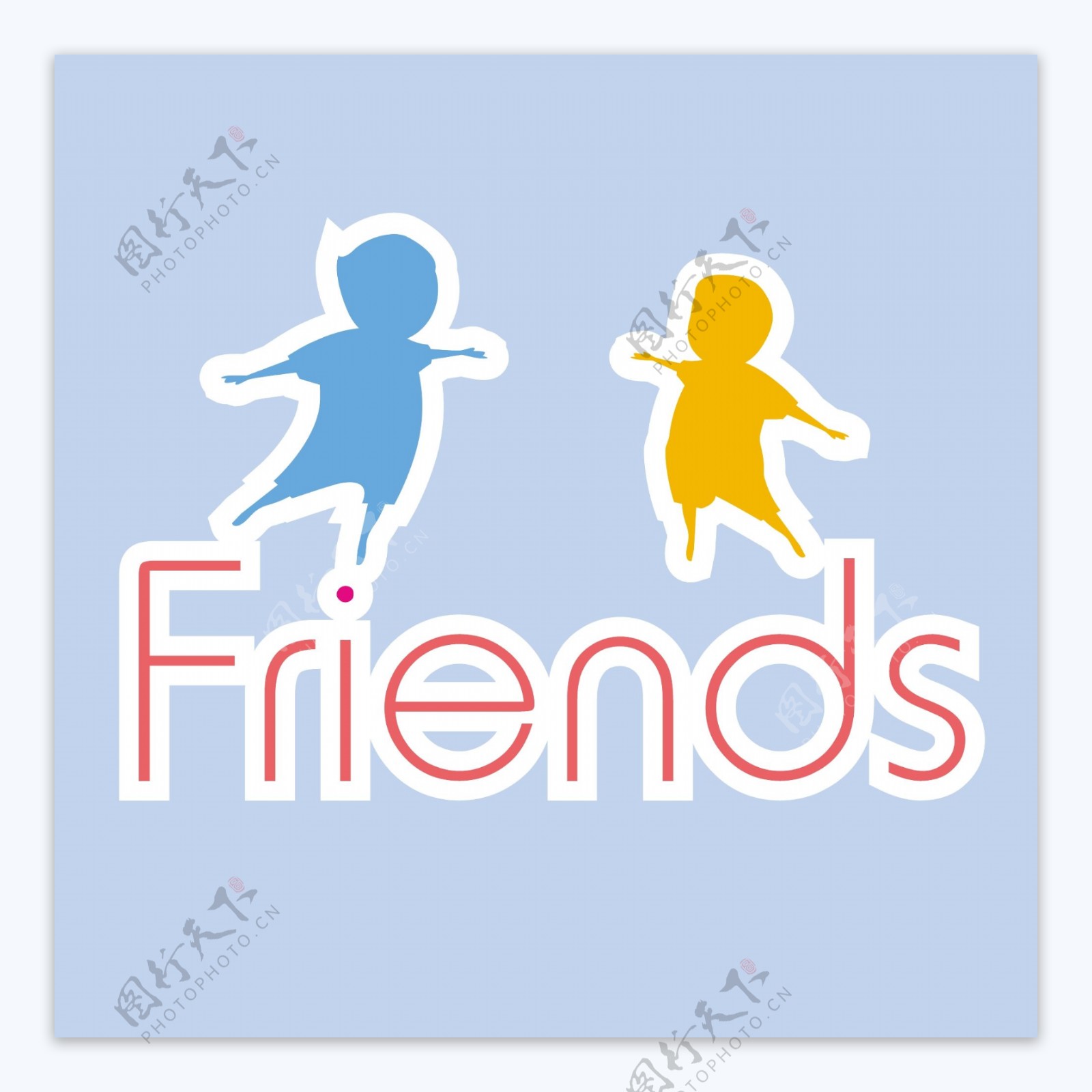 快乐友谊日背景的蓝色背景上的文字轮廓与时尚的朋友