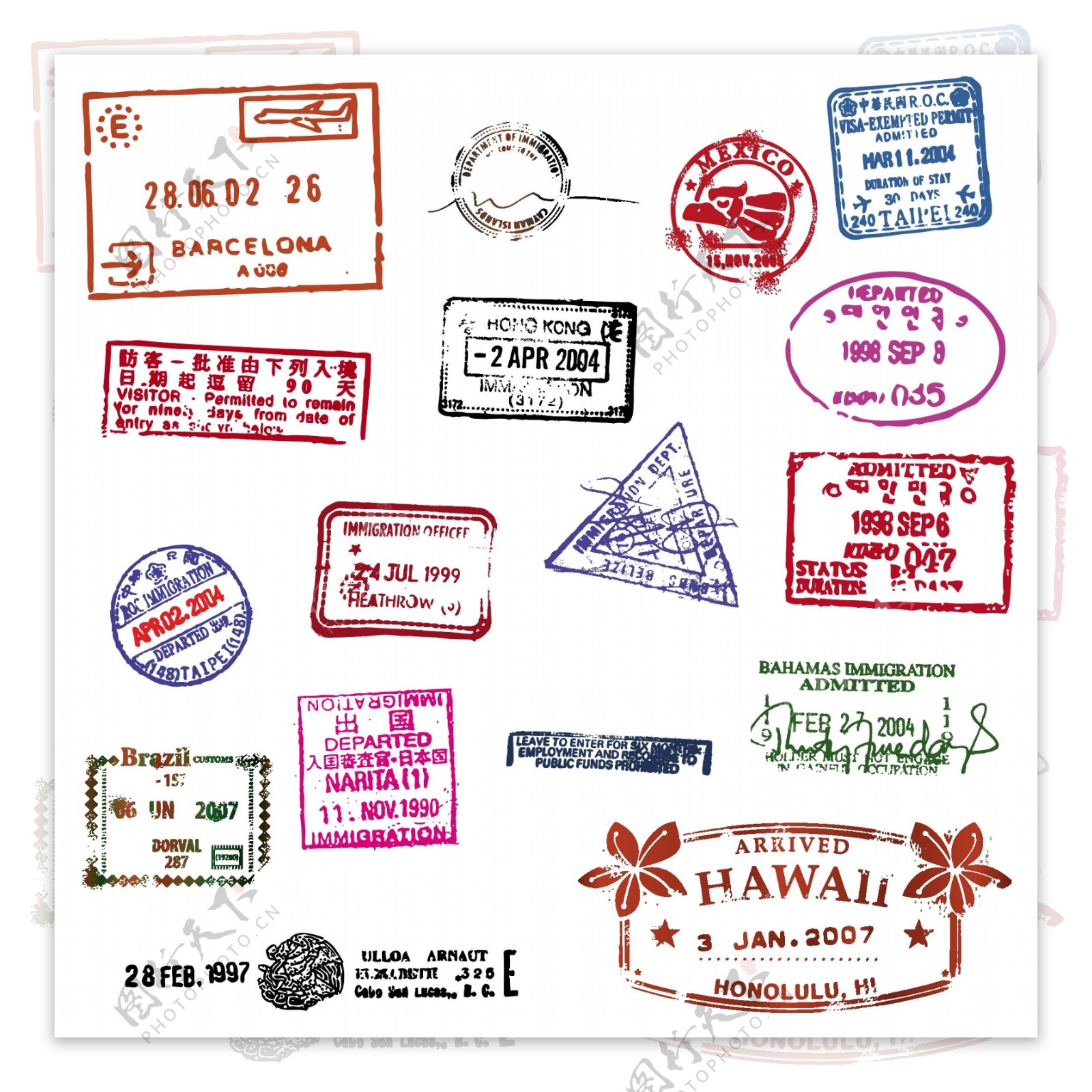 护照邮票密封矢量素材01矢量素材