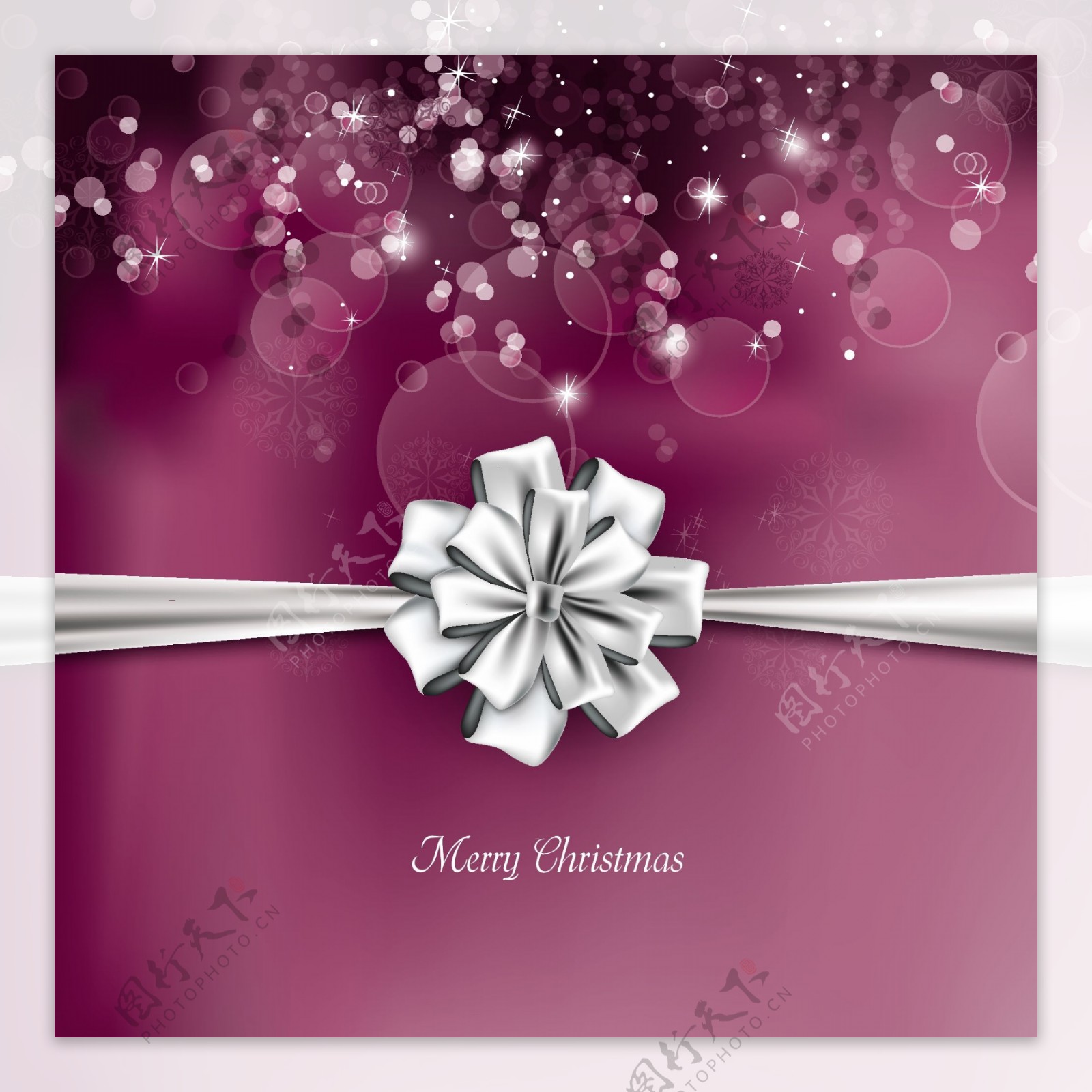 银色丝带花圣诞贺卡矢量素材