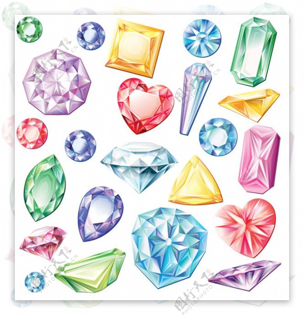 各种炫彩钻石金刚石单质晶体矢量素材