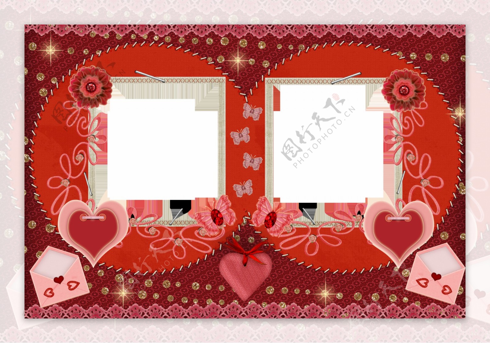 花框相框素材相框素材花纹花边红色相框摄影模板PNG