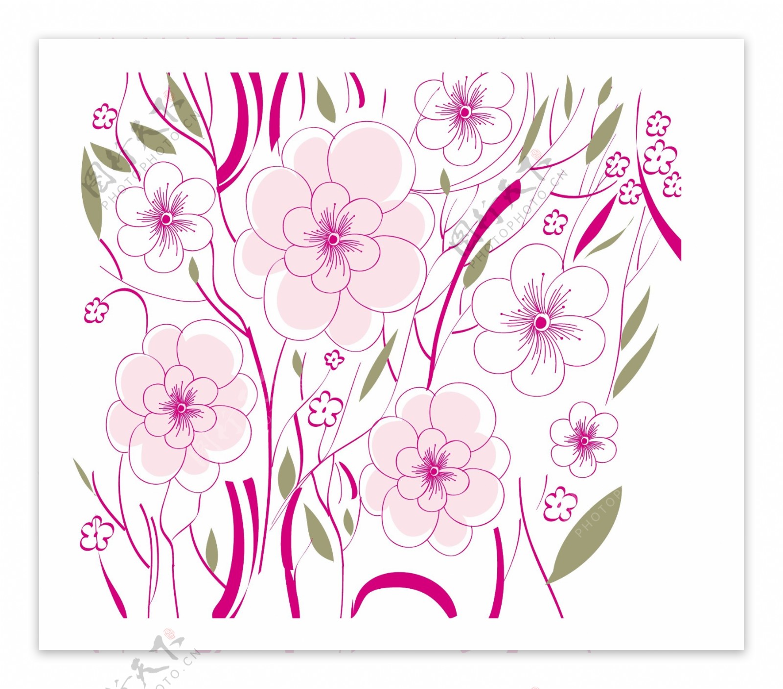 矢量素材线描花朵插画背景