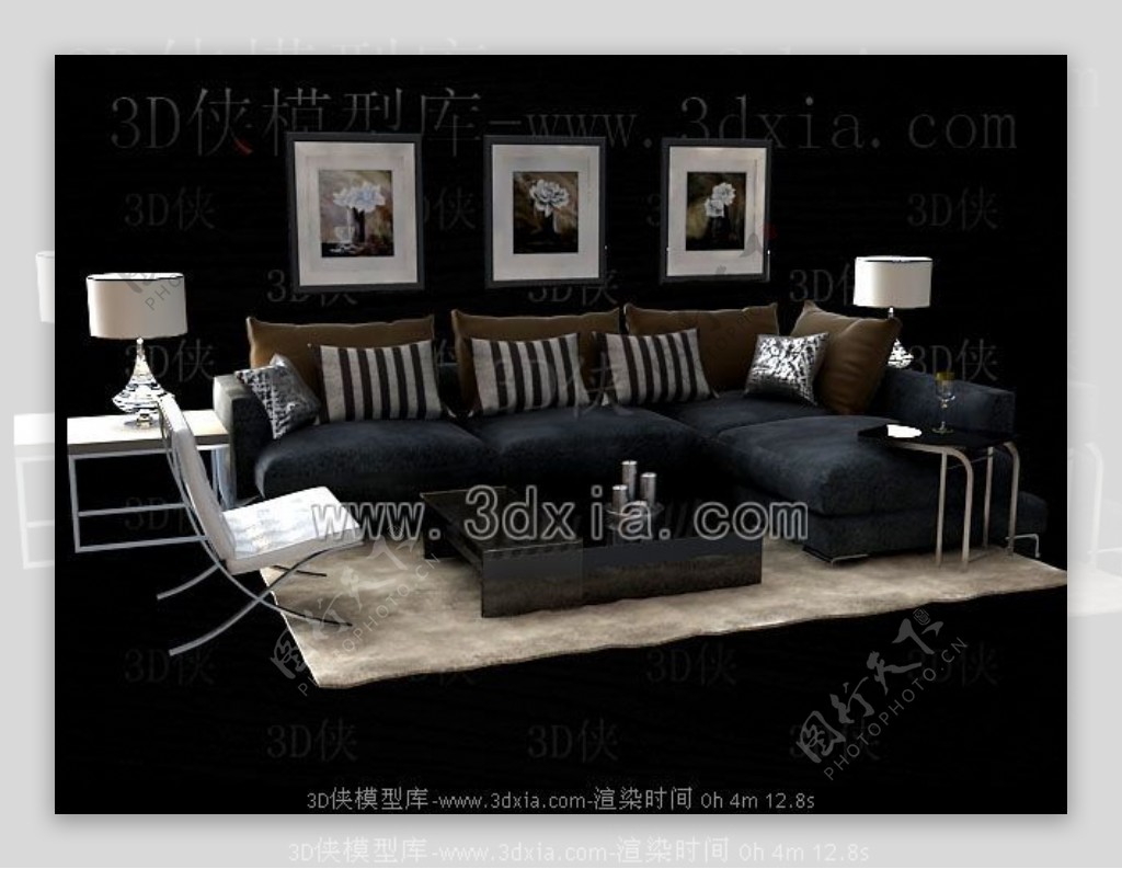 灰色和黑色布艺沙发组合