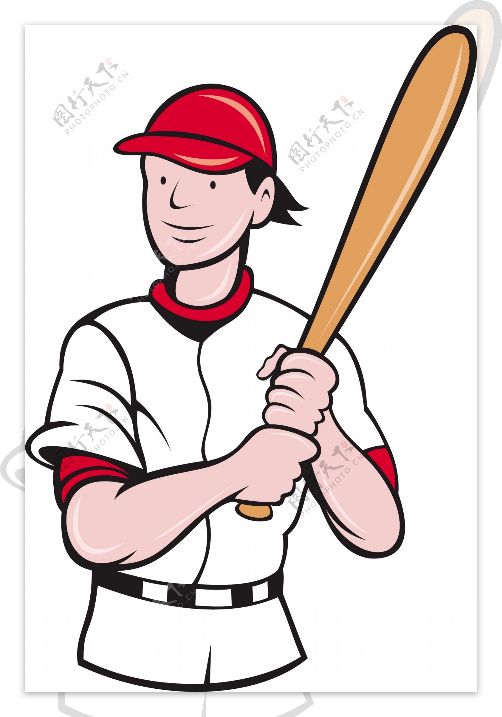 棒球运动员击球的卡通风格
