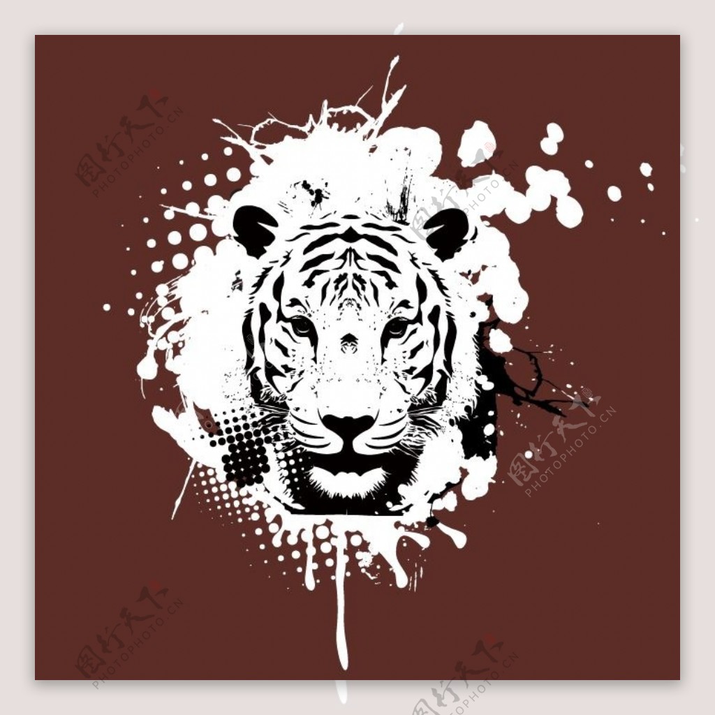 印花矢量图T恤图案泼墨效果动物老虎免费素材