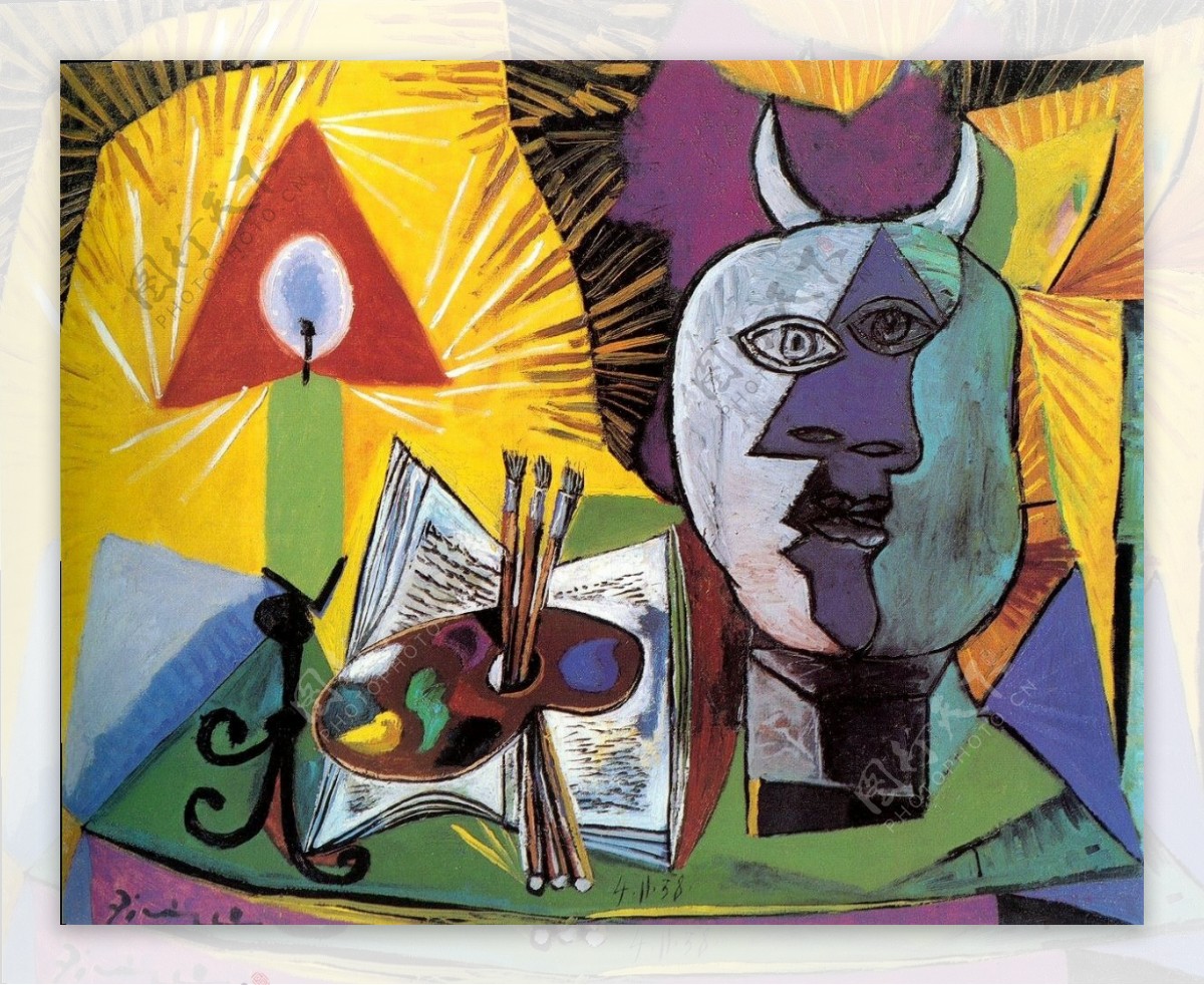 1938Bougiepalettet鍧眅deMinotaure西班牙画家巴勃罗毕加索抽象油画人物人体油画装饰画