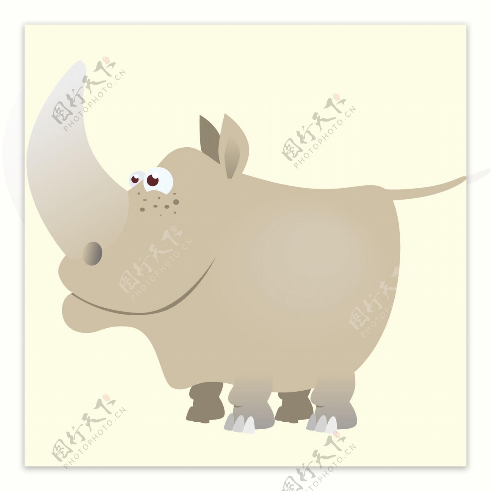 印花矢量图可爱卡通卡通动物犀牛色彩免费素材