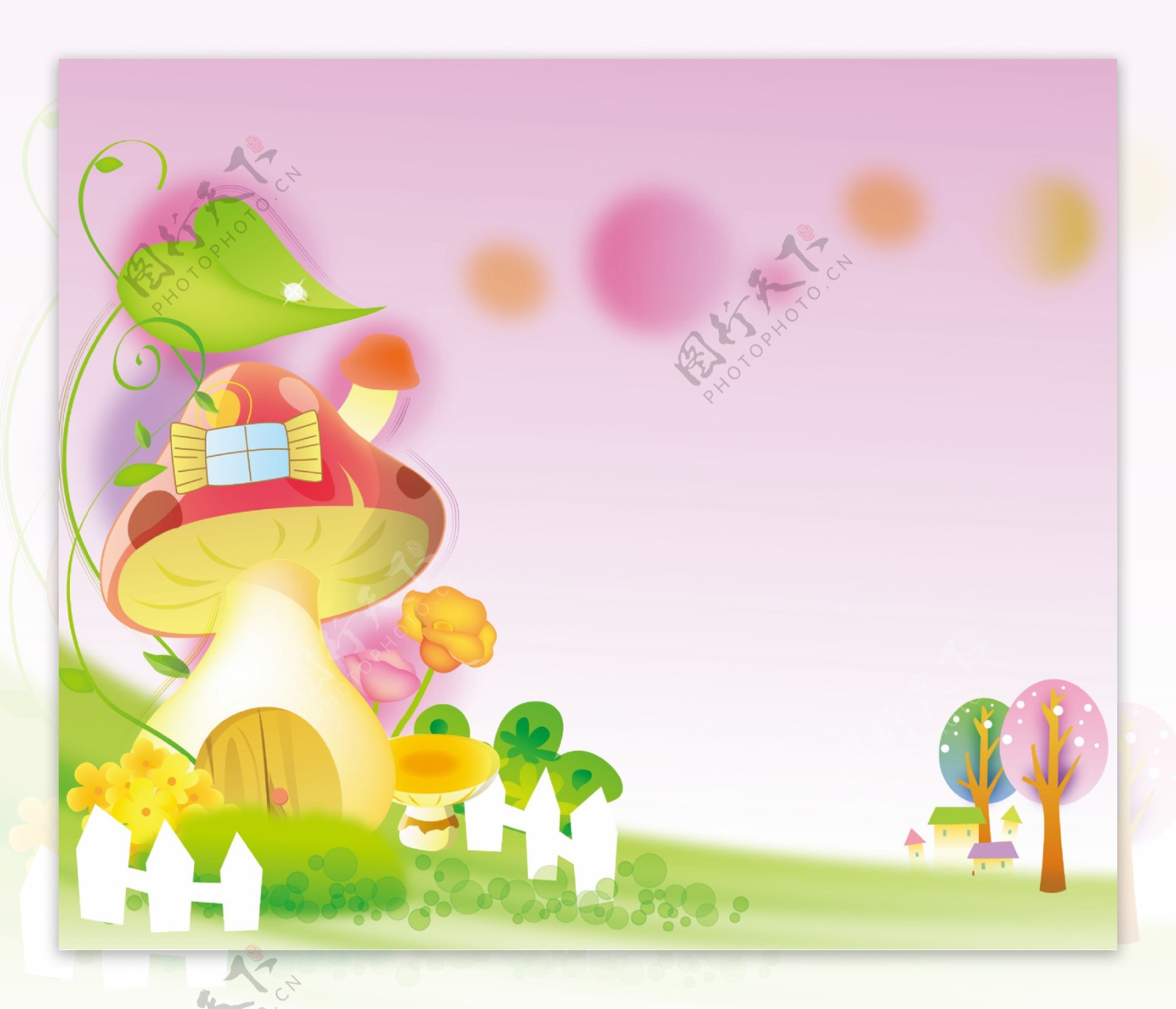 蘑菇粉色卡通移门图片