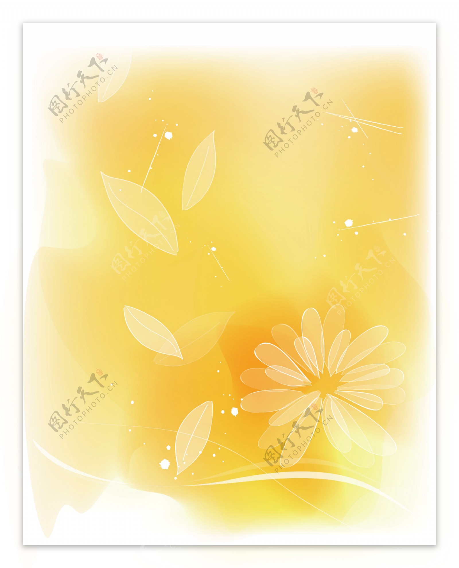 橘黄色梦幻花朵叶子移门图片