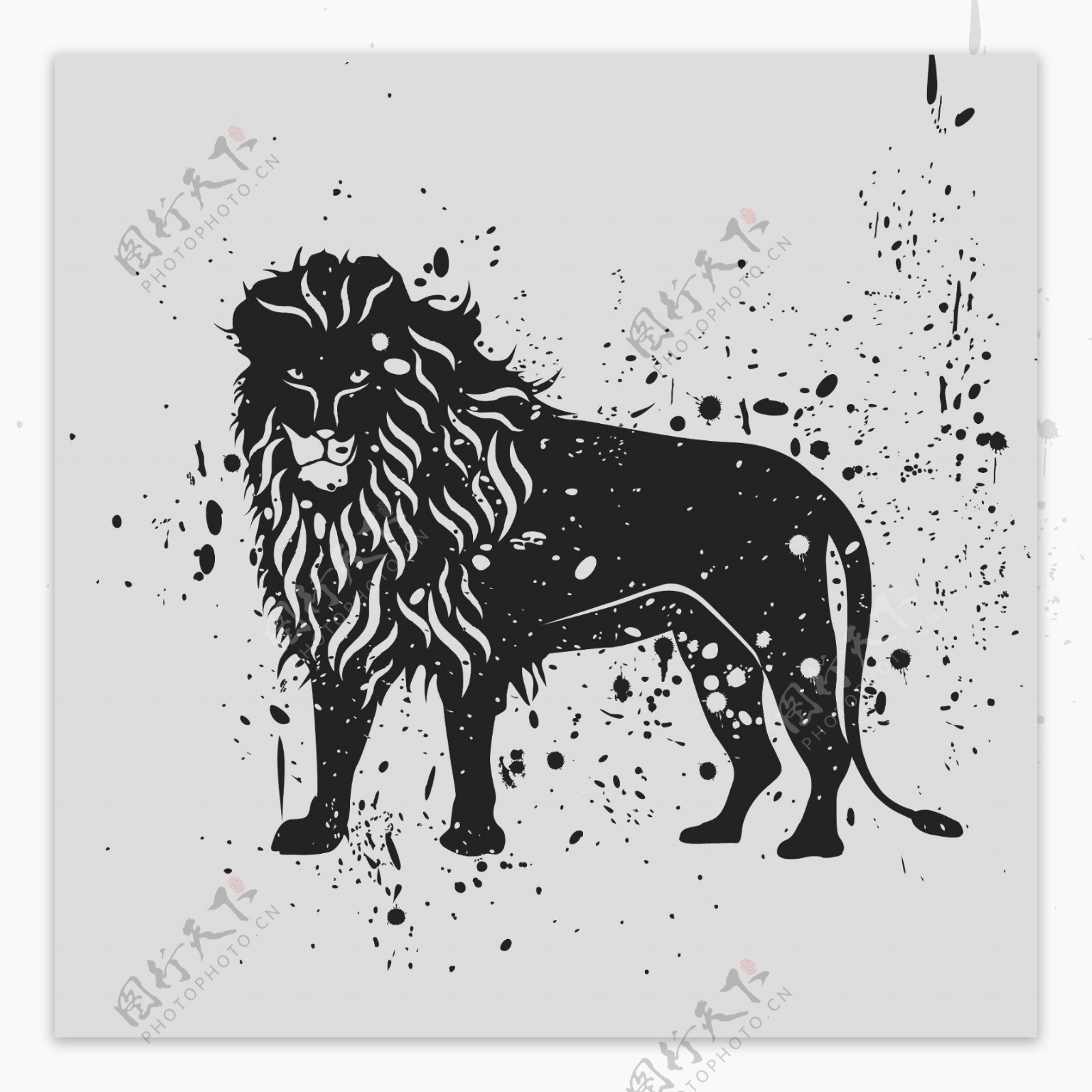 印花矢量图T恤图案野生动物狮子色彩免费素材