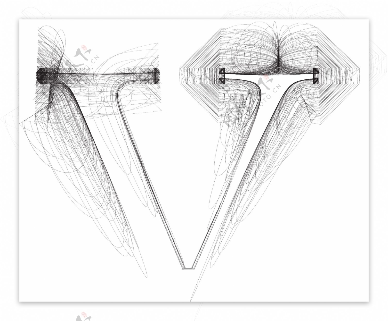 手绘插画矢量字体的字母V