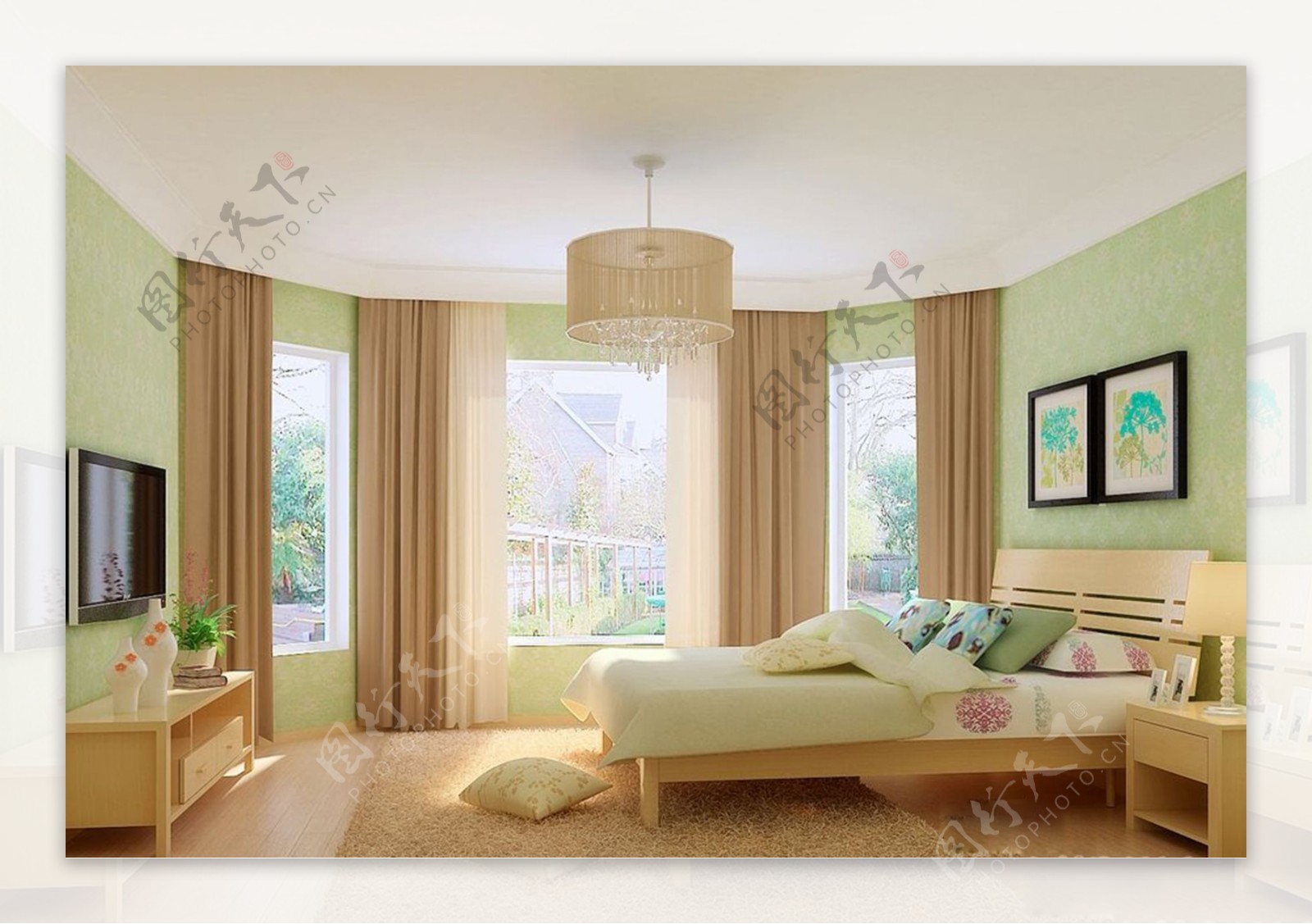 绿色的卧室组成高清摄影大图-千库网