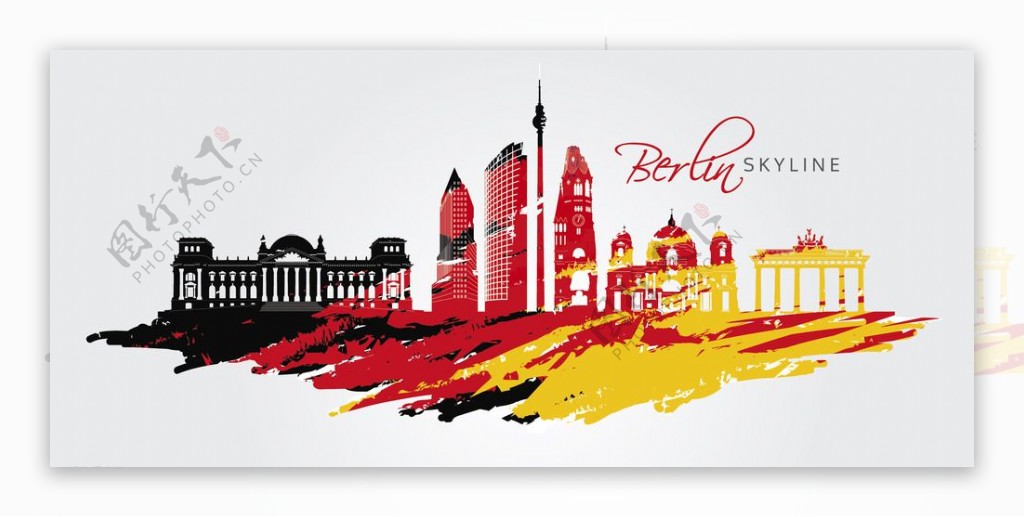 柏林彩色手绘城市矢量素材图片