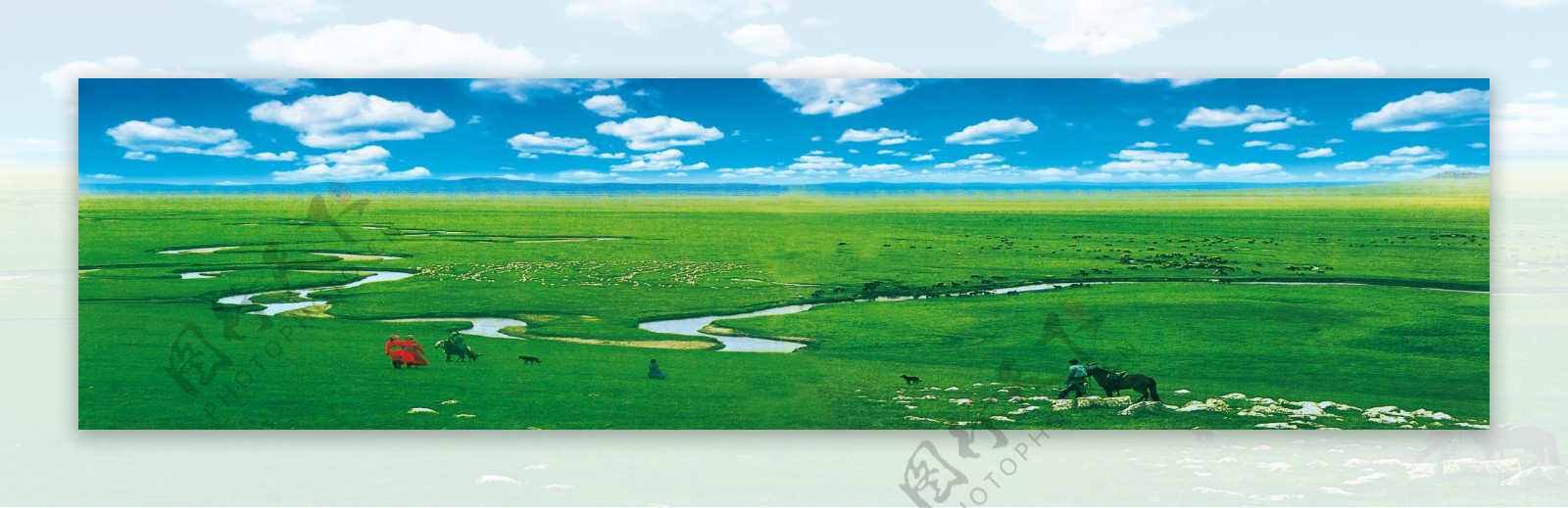 草原蒙古内蒙古草地绿地白云