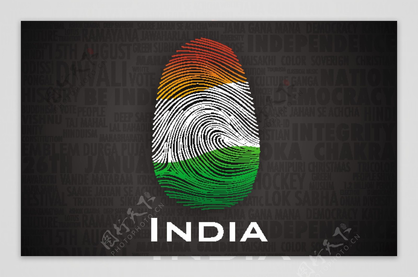 印度共和国日彩色指纹图标图片