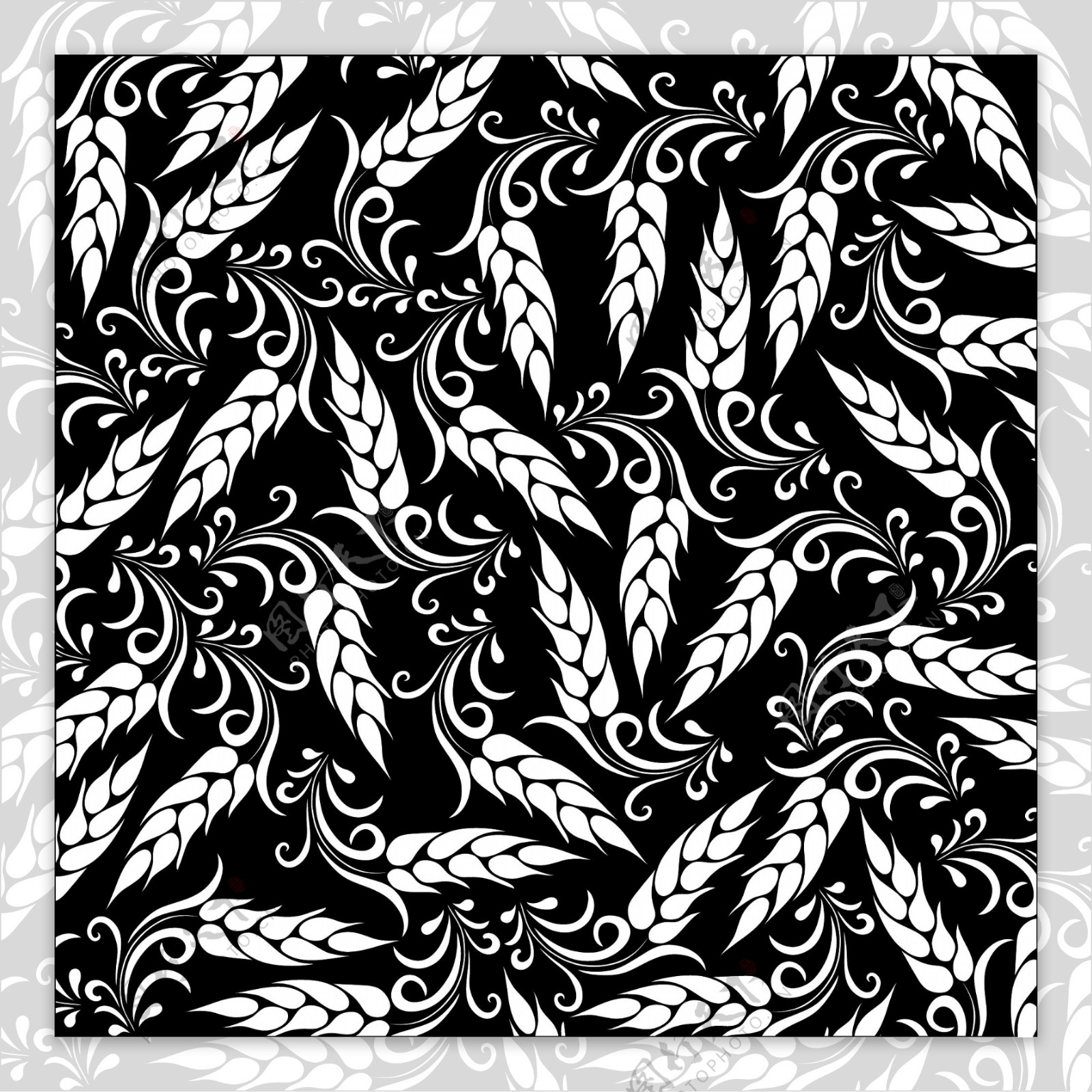 矢量素材黑白线条小麦图案