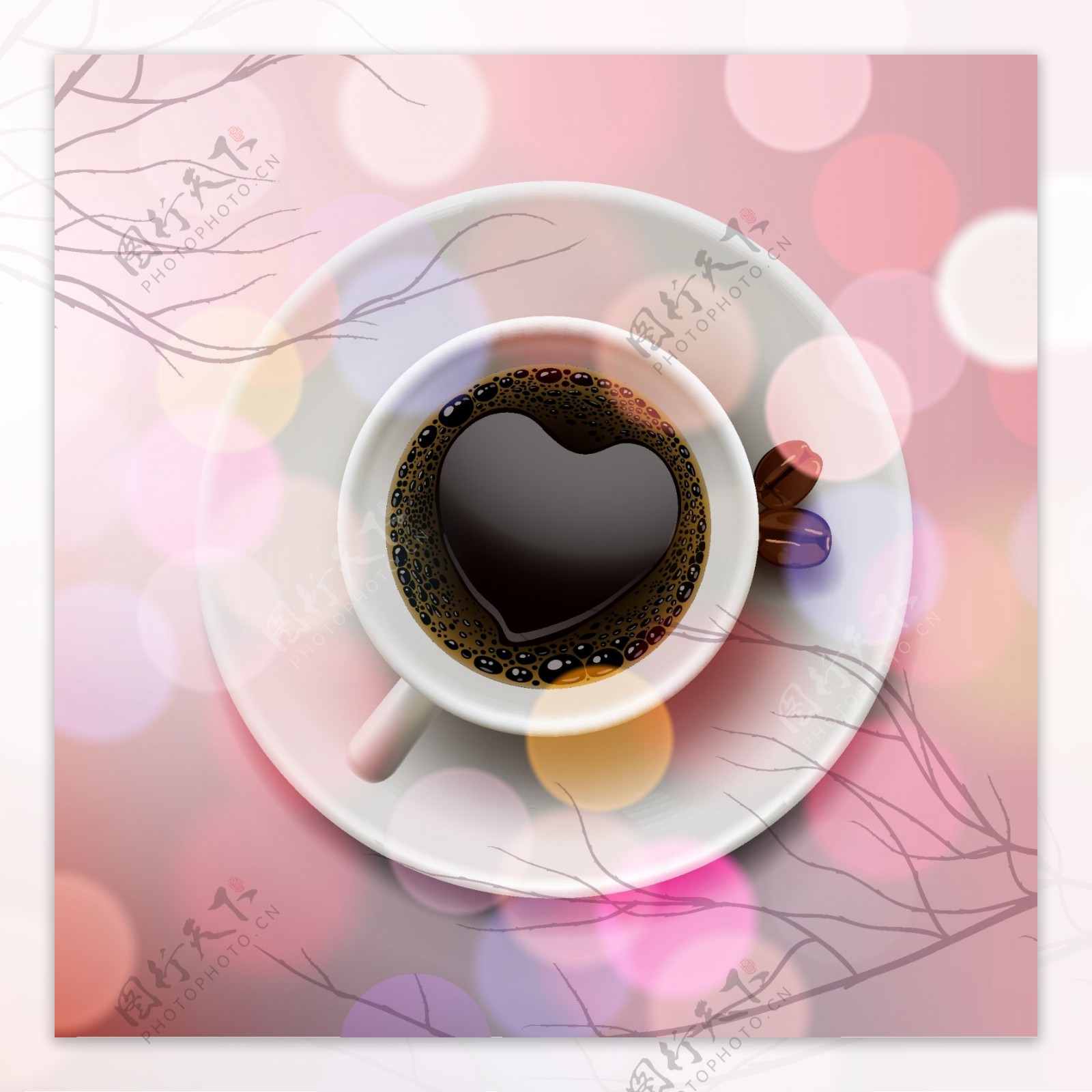 浪漫的心形咖啡矢量素材